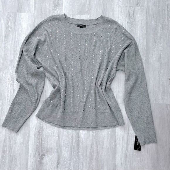Alfani Tops - Grey Metallic Knit Sequin Top L